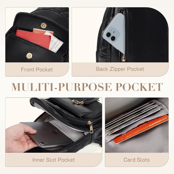 New Black PU Leather Sling Bag, Quilted Crossbody Travel Bag with Tassel - Picture 4 of 7